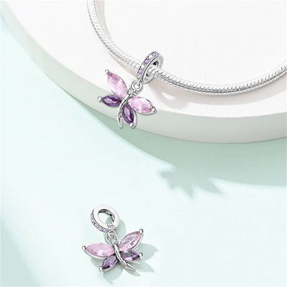 Colorful 925 Silver Plated Butterfly Zircon Charm Bead For Diy Bracelets