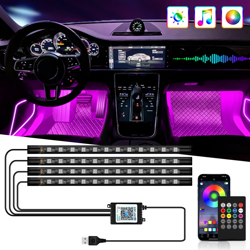 Automotive Ambient Light Foot Interior Modification LED Ambient Light Car USB/Cig Music Atmosphere Decorative Strip Lamp