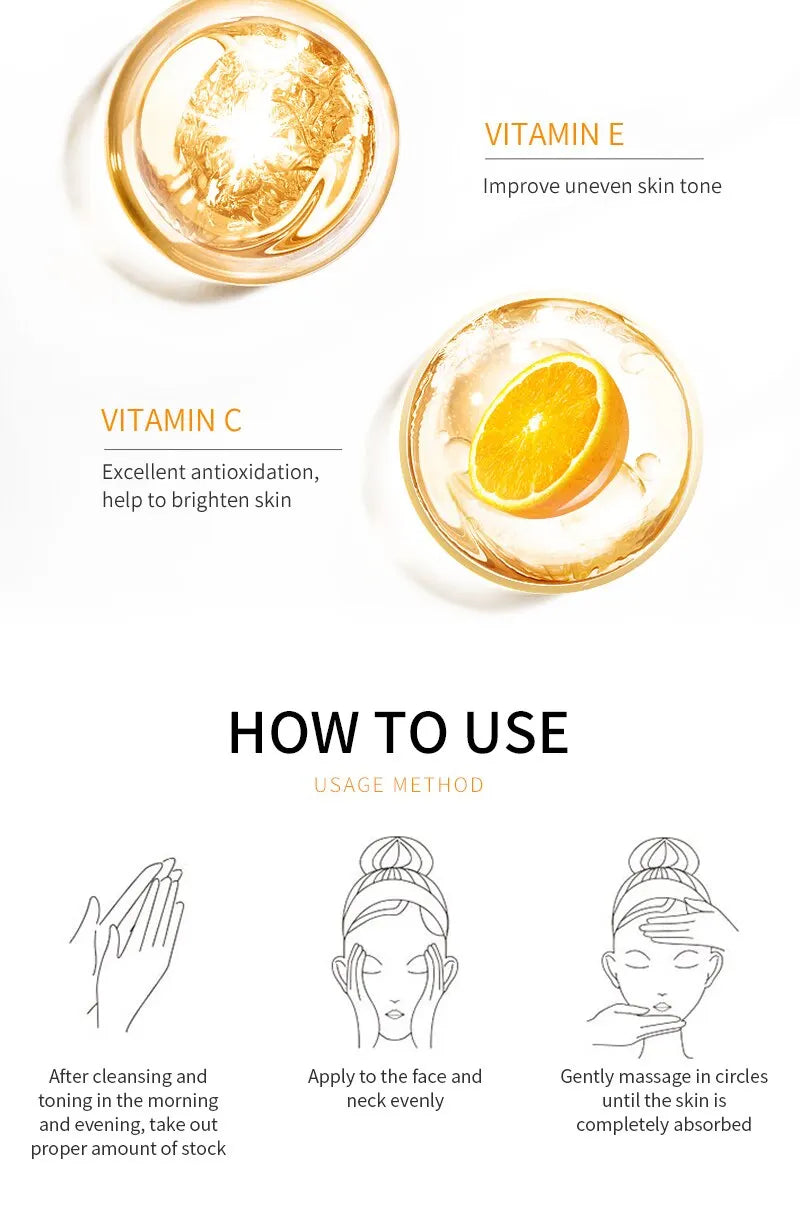 MELAO Vitamin C Facial Serum Anti Aging Whitening Brightening Dark Spots Freckle Remove Hyaluronic Acid Vitamin E 30ML