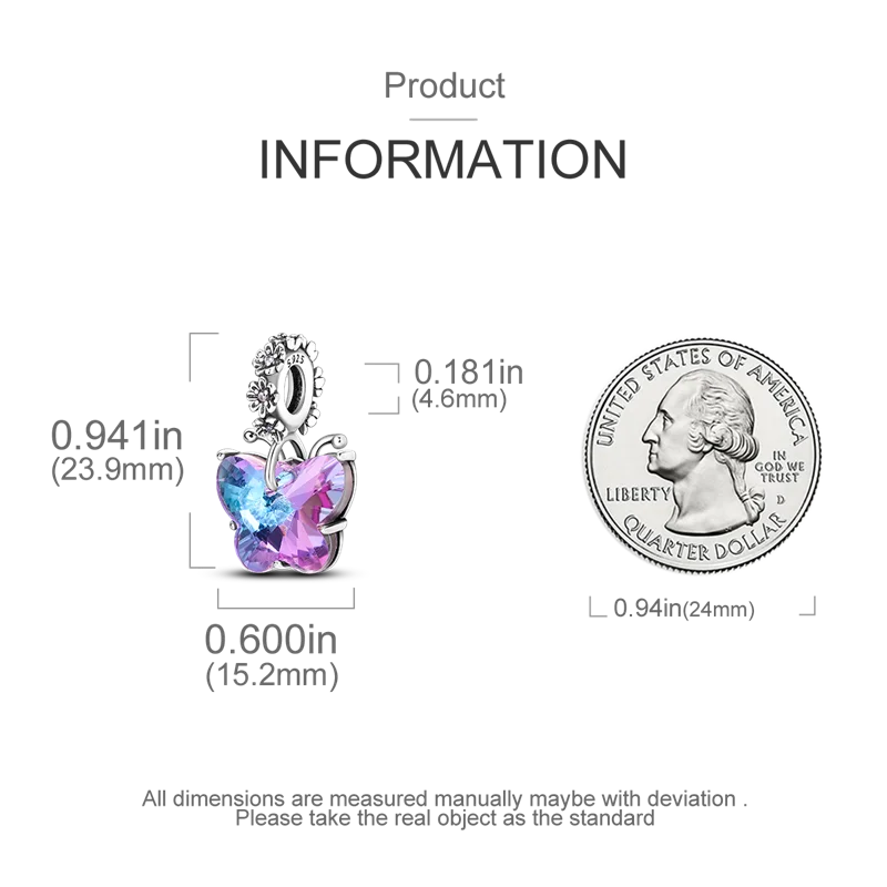 Colorful 925 Silver Plated Butterfly Zircon Charm Bead For Diy Bracelets