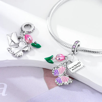 Colorful 925 Silver Plated Butterfly Zircon Charm Bead For Diy Bracelets
