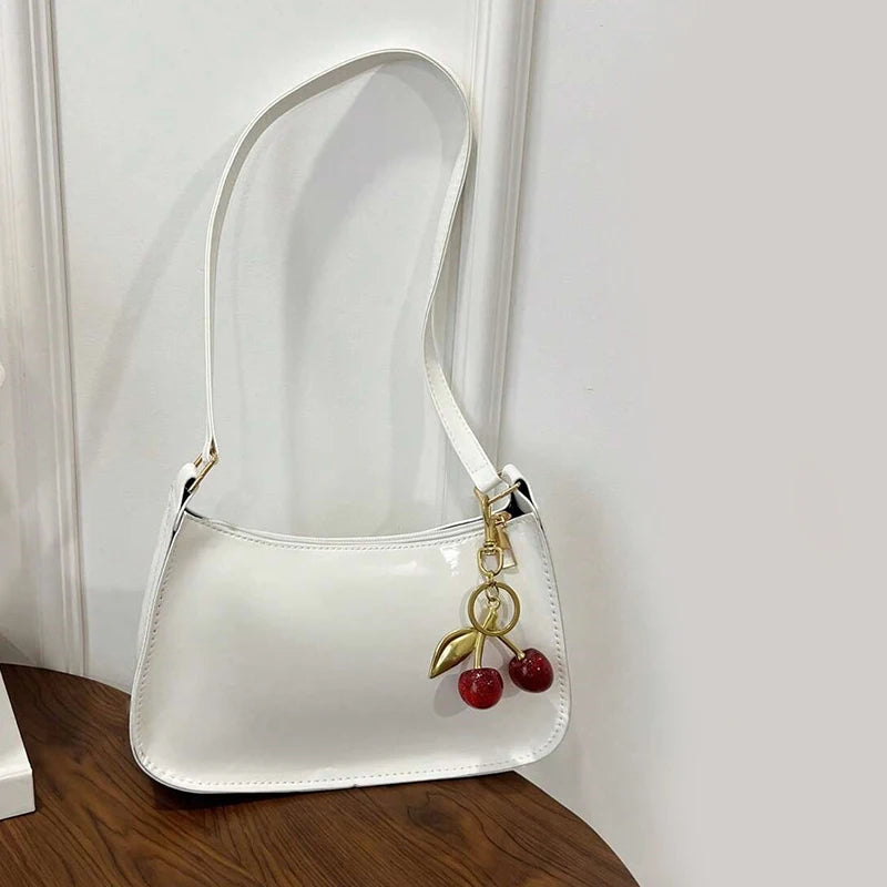 Cherry Pendant PU Leather Shoulder Bag
