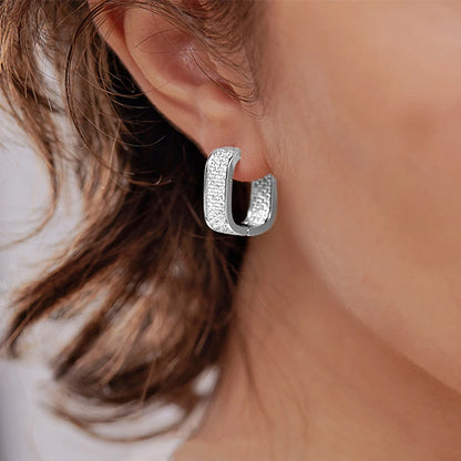 Huitan Korean Fashion Paved CZ Hoop Earrings for Women Metal Silver Color/Gold Color Simple Versatile Earrings Hot Jewelry