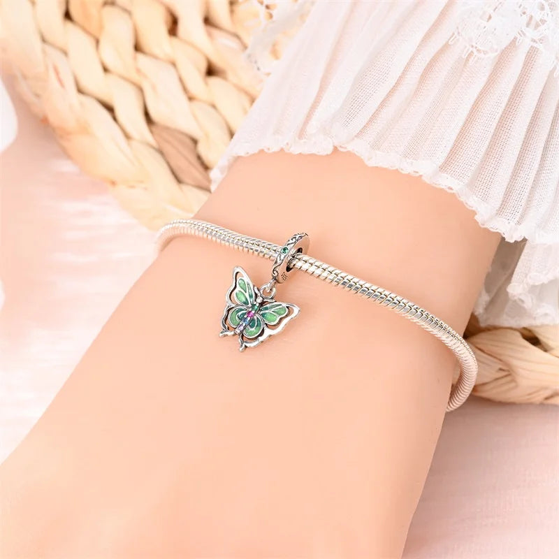 Colorful 925 Silver Plated Butterfly Zircon Charm Bead For Diy Bracelets