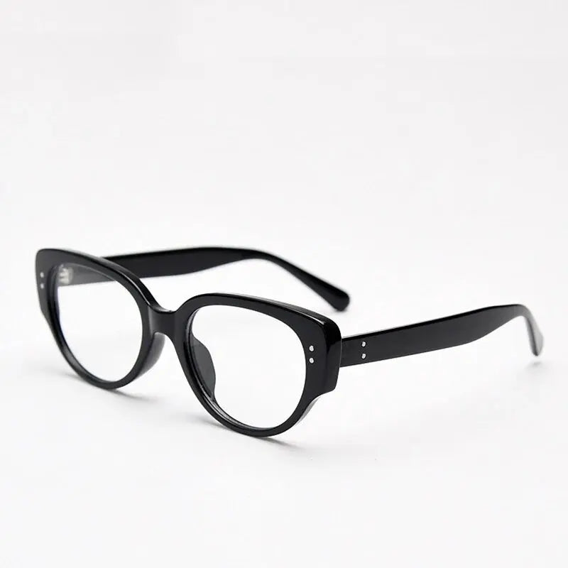 Vintage Black-framed Unique Plain Face-shaped Sunglasses With Cat-eye Round Lenses, Slimming Effect For Oval Face Women 18153