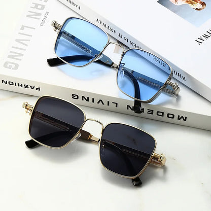 Retro Square-shaped Steampunk Men's Sunglasses With Protection Round Face Metal High-end Style Suitable For Advanced Men 8479