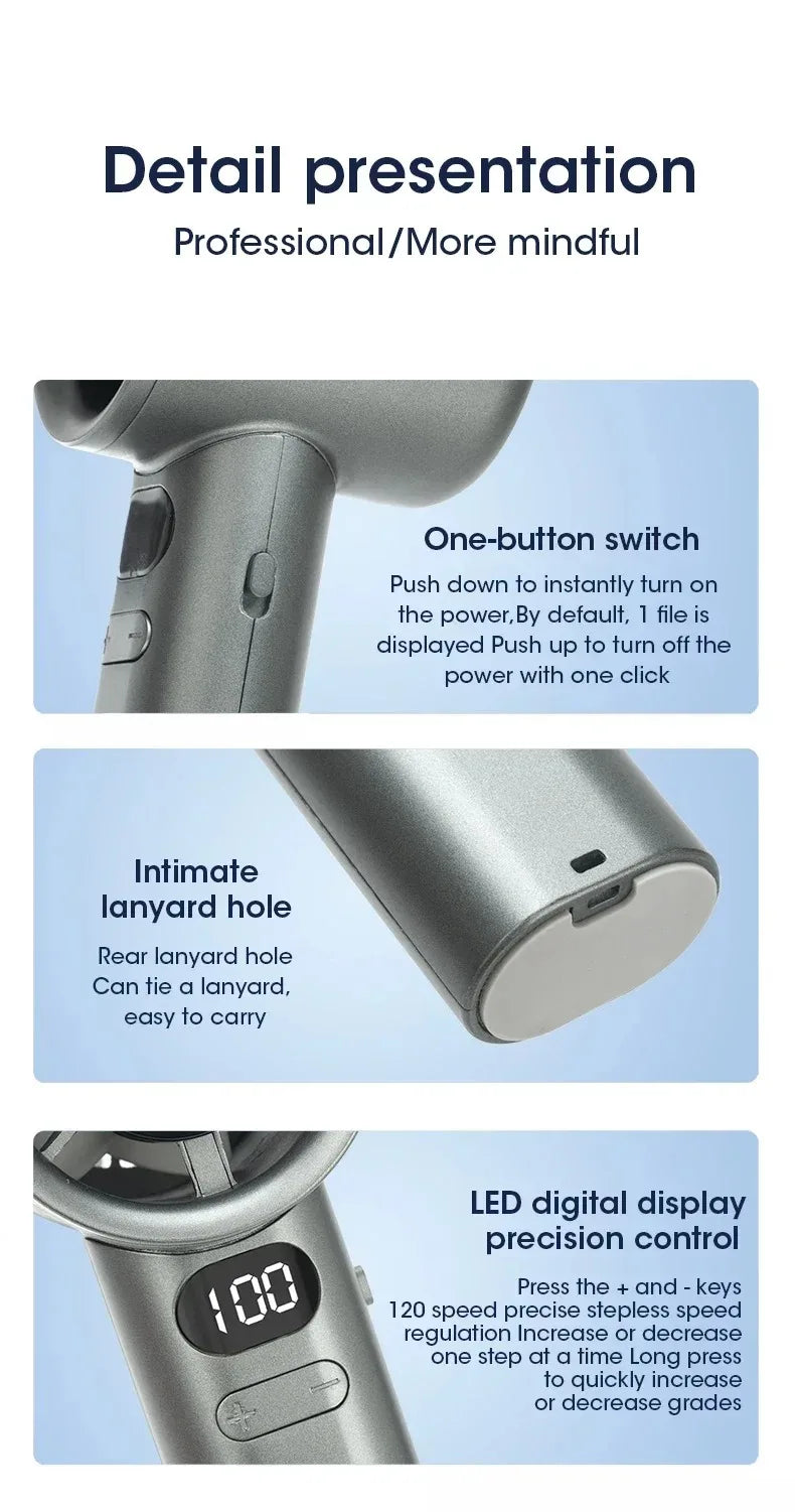 Mini Handheld Fan Mute Handheld Fan 4 Speeds Adjustment Air Calculating Fan With Power Display Portable Handheld Fan