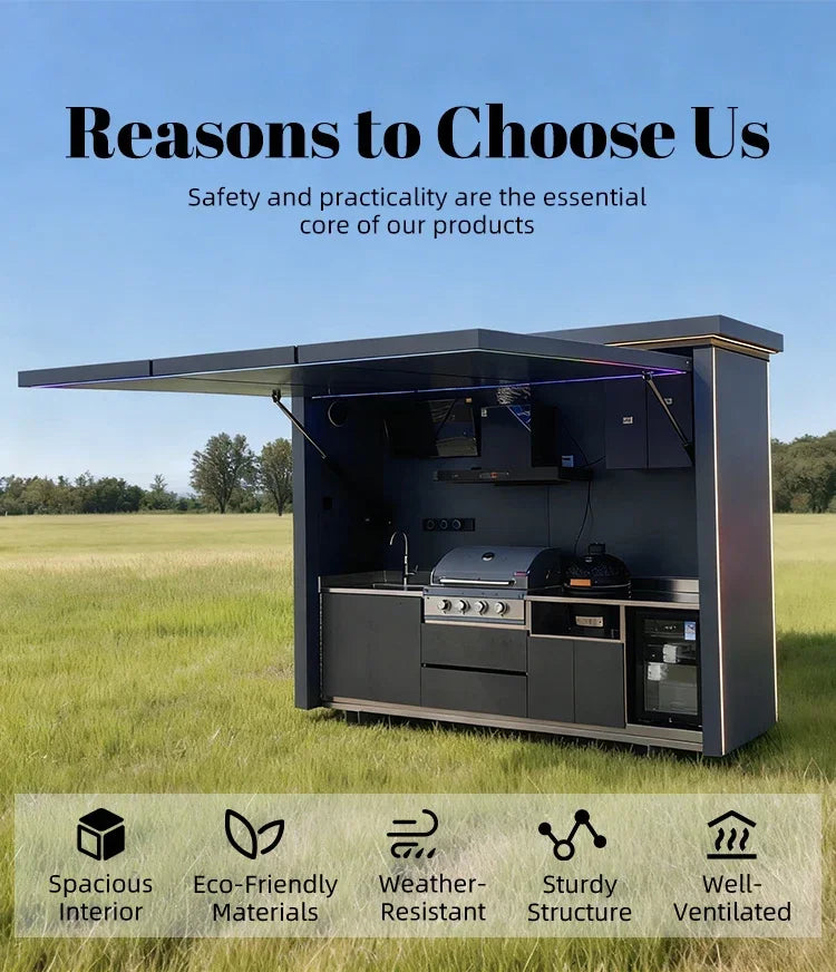 Customized Easy Install Electric Outdoor Kitchen Station Built In Sink Fridge Ideal For Home Backyard Barbecue Parties