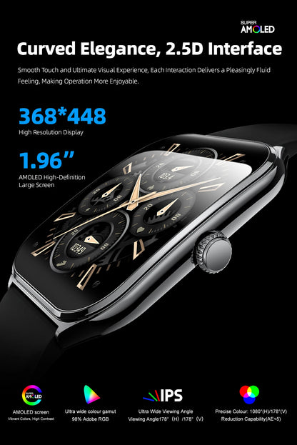 New Ultra Thin Smart Watch Men 1.96' AMOLED HD Pixel Display Always Show Time BT Call Reminder Smartwatch Ladies For Android iOS