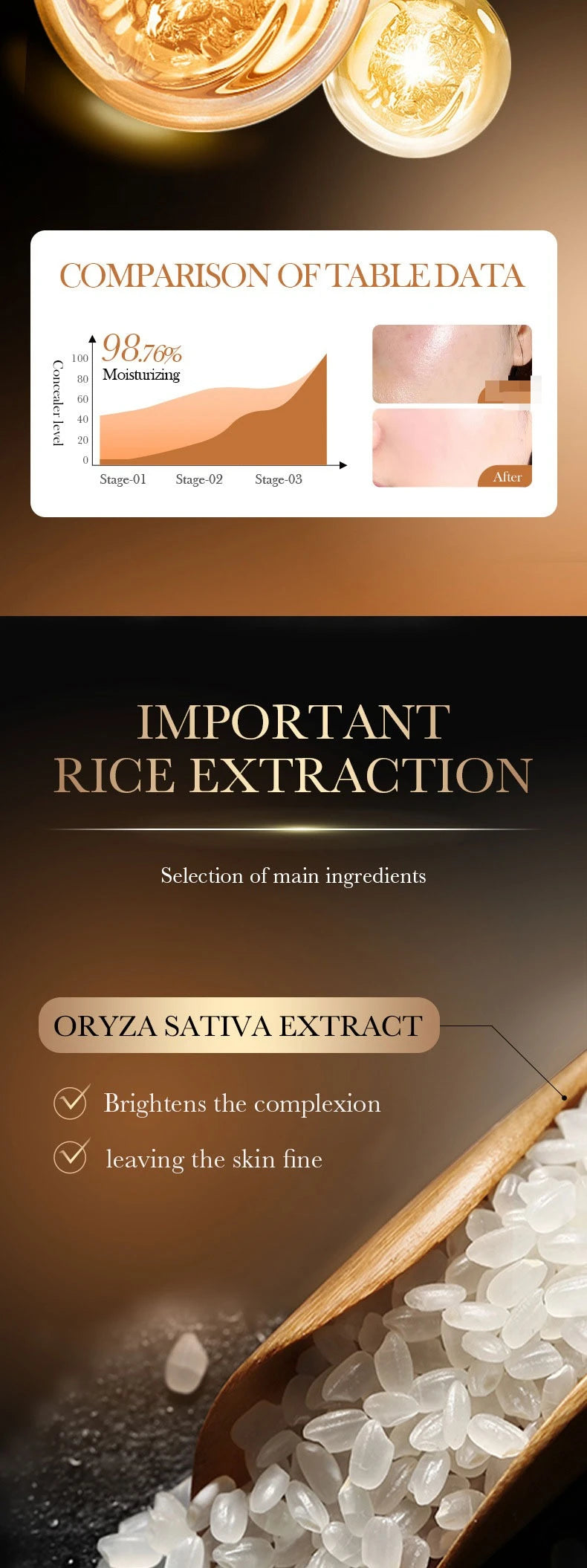BIOAOUA Rice Paste Whitening Essence Cream Moisturizing Nourishes and Repairs The Skin, Strengthens The Skin Base