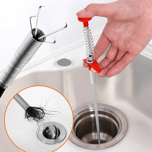 60cm Drain Snake Pipe Dredger Sink Clog Remover For Kitchen Household Use