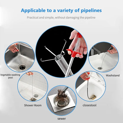 60cm Drain Snake Pipe Dredger Sink Clog Remover For Kitchen Household Use
