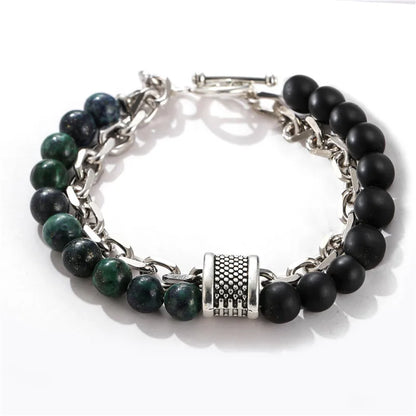 1 PCs Fashion Punk Frosted Stone Chain Geometric Double Layer Wear High Sense Trend All-Match Beaded Bracelet