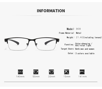 Color-changing Presbyopic Glasses, Automatic Zooming Glasses, Half-frame Glasses, Anti-blue Light Presbyopic Glasses808
