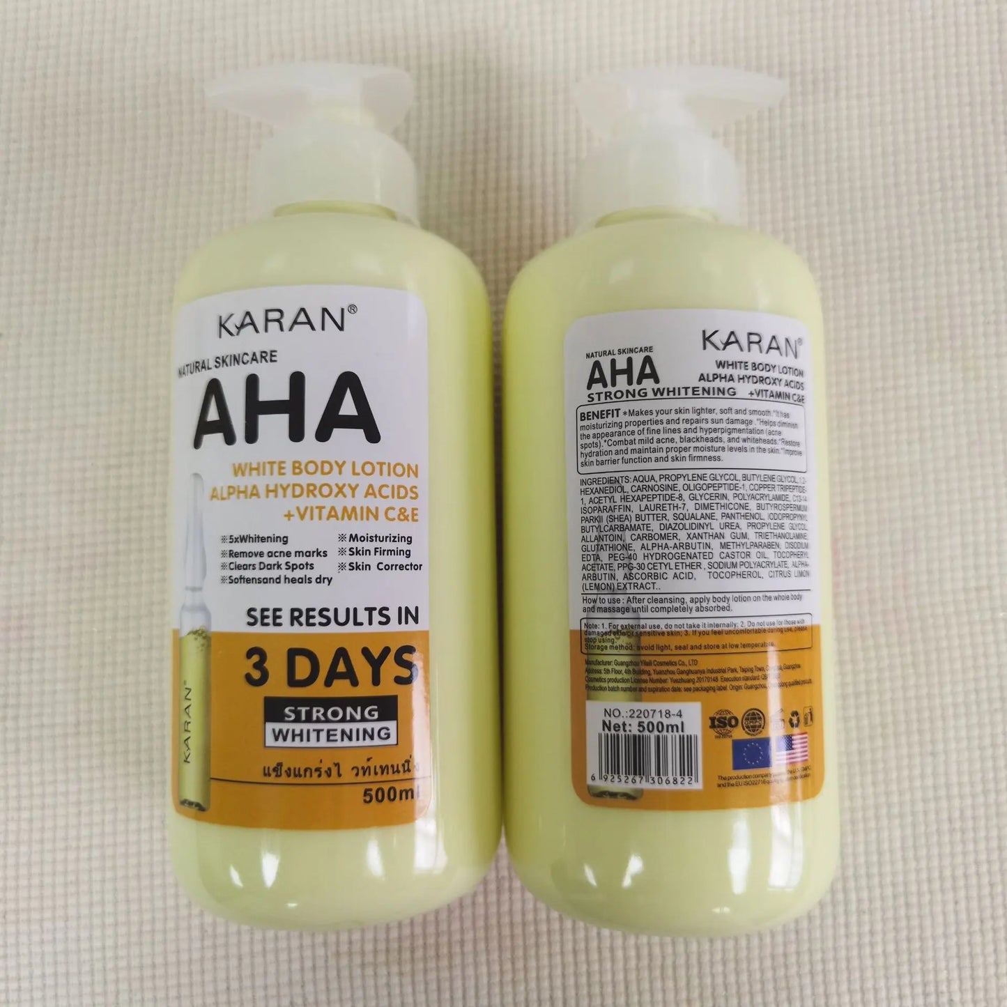 500ml Whitening Body Cream AHA Hydroxy Acids Vitamin C&E Moisturizing Lightening Body Lotion Remove Acne Marks Skin Care