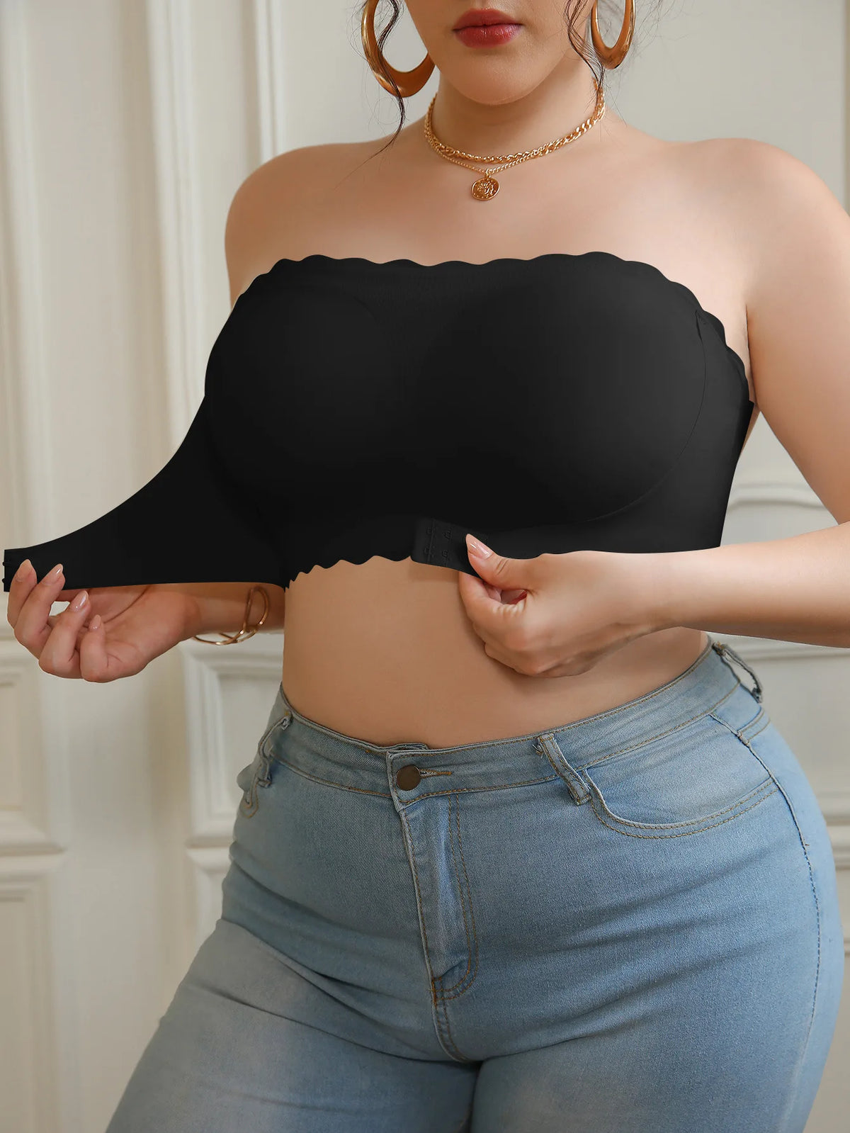 Plus Size Strapless Push Up Bra Wireless Bandeau Front Closure Lingerie Seamless No Underwire Comfort Lift for Womens 0XL to 5XL