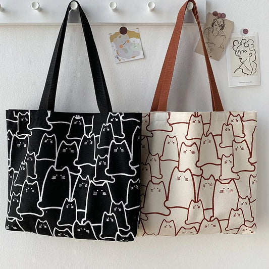 Cute Cat Canvas Tote Bag for Women
