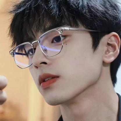 Fashion Unisex Square Plain Glasses for Men Women Metal Frame Glasses Polygon Eyeglasses Gentle Black anti Blue Light Glasses