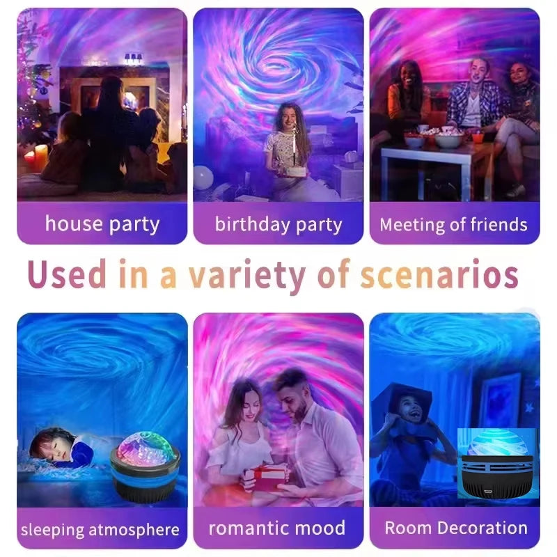 Galaxy Star Projector Night Light 7-Color Water Ripple and Aurora | ৭-রঙের গ্যালাক্সি স্টার প্রজেক্টর নাইট লাইট