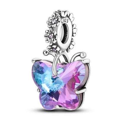 Colorful 925 Silver Plated Butterfly Zircon Charm Bead For Diy Bracelets