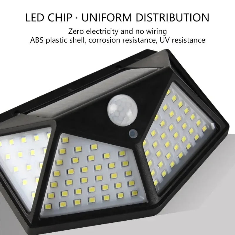 100 LED Solar Wall Lamp Waterproof Motion Sensor Outdoor Garden Lights