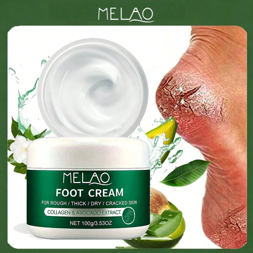 MELAO Collagen Foot Cream for Cracked Heels & Dead Skin -  Avocado Extract Formula Repairs Dry Feet, Softens Rough Skin