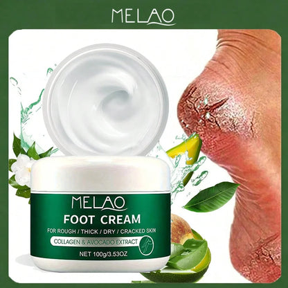 MELAO Collagen Foot Cream for Cracked Heels & Dead Skin -  Avocado Extract Formula Repairs Dry Feet, Softens Rough Skin