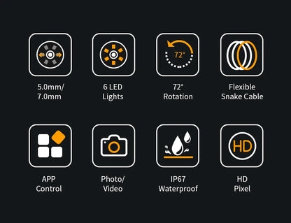 7MM TYPE-C Android Endoscope Camera IP67 Waterproof 6 LED Adjustable Borescope Mini Camera with 6 LEDs