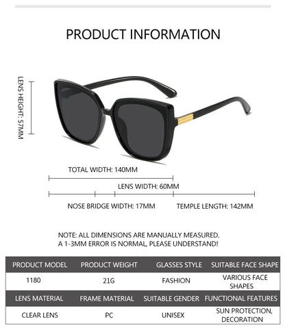 Versatile High-end Oversized Sunglasses Unisex Daily Commute Sunscreen UV Protection Glasses 1180