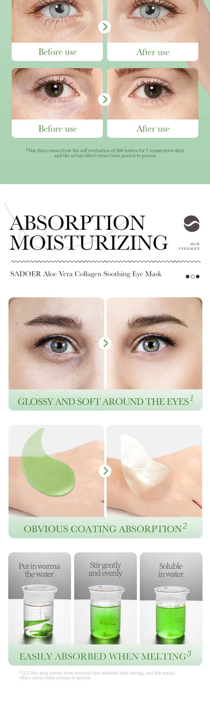 60 Pieces of Aloe Vera Collagen Eye Mask Moisturizing  Firming , Bright and Transparent Eye Mask Patches, Suitable for All Skin