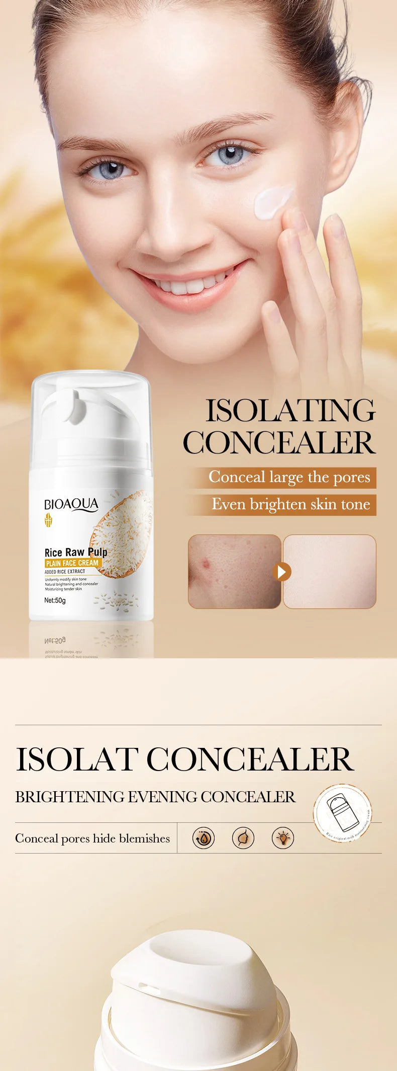 BIOAOUA Rice Raw Pure Non-Facial Cream Brightening and Rejuvenating Facial Brightening Cream