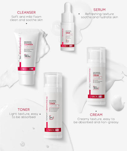 LAIKOU PRO Niacinamide Radiant Skin Care Set -Low PH Cleanser , Moisturizing Toner , Deep Nourishing Serum - Rejuvenate Cream