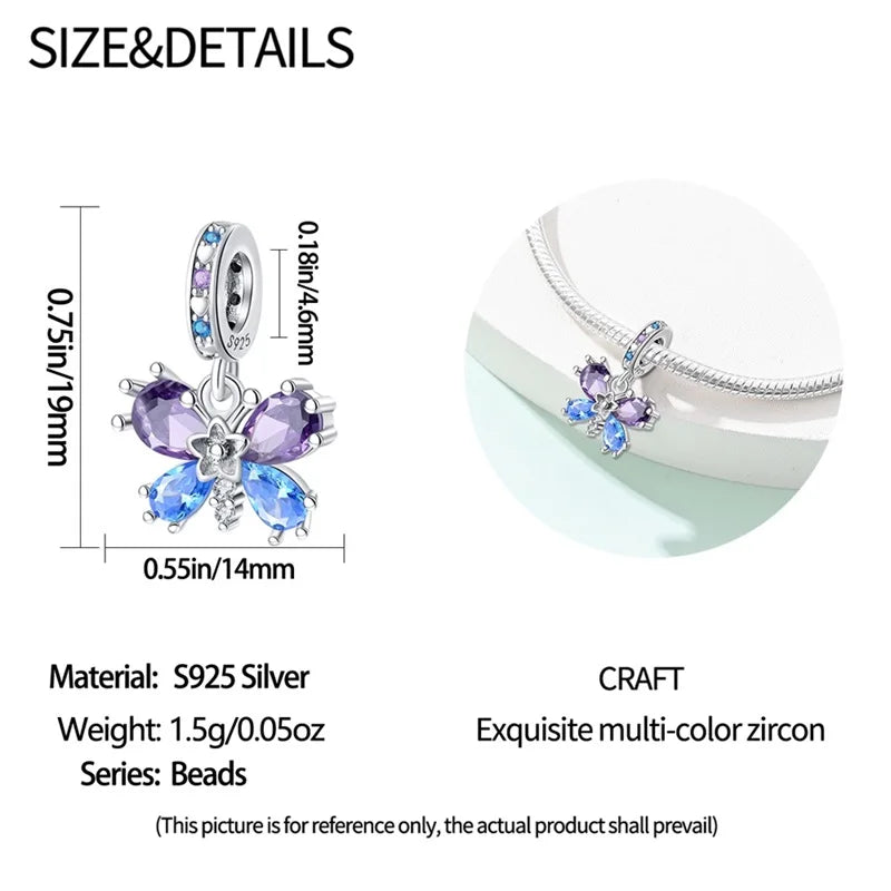 Colorful 925 Silver Plated Butterfly Zircon Charm Bead For Diy Bracelets