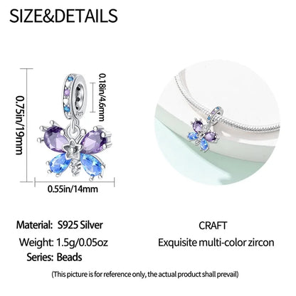 Colorful 925 Silver Plated Butterfly Zircon Charm Bead For Diy Bracelets