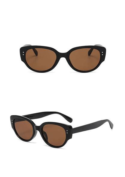 Vintage Black-framed Unique Plain Face-shaped Sunglasses With Cat-eye Round Lenses, Slimming Effect For Oval Face Women 18153