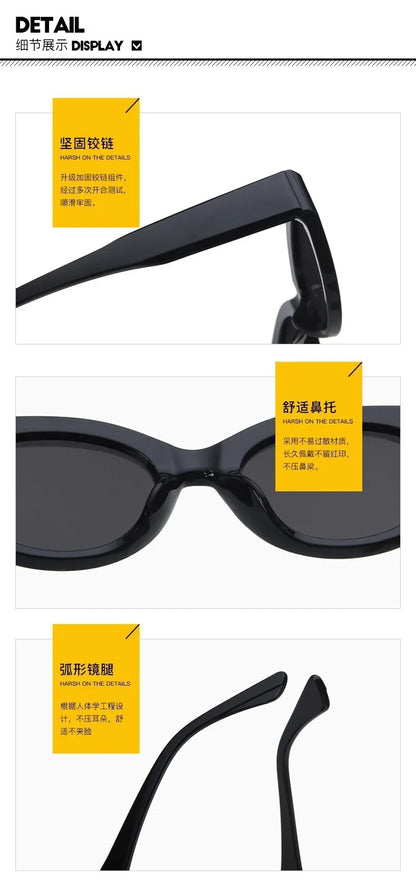 Vintage Cat Eye Sunglasses for Women Elliptic Square Oval Fashion Shades Trendy Female Outdoor Eyewear