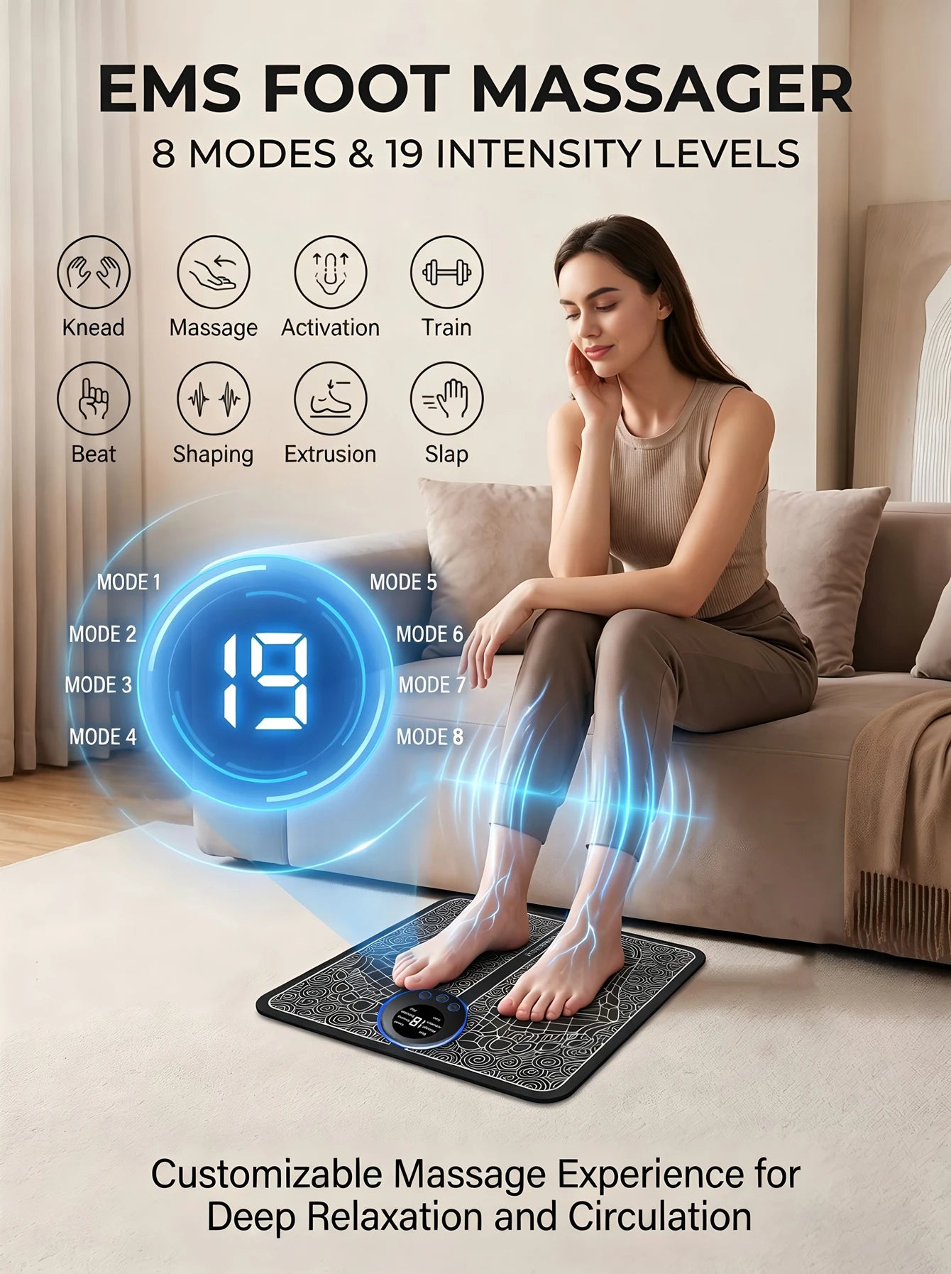 Rechargeable Electric Foot Massager - Improves Blood Circulation And Relaxes Muscles