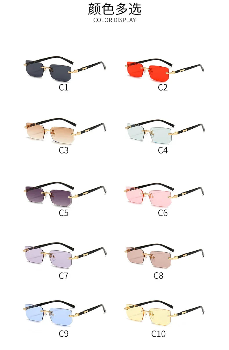 Rimless Sunglasses Rectangle Fashion Popular Women Men Shades Small Square Sun Glasses For Female Male Summer Traveling Glasses