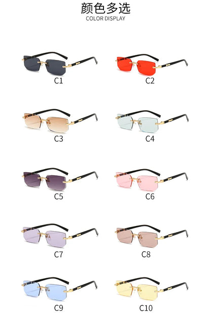 Rimless Sunglasses Rectangle Fashion Popular Women Men Shades Small Square Sun Glasses For Female Male Summer Traveling Glasses