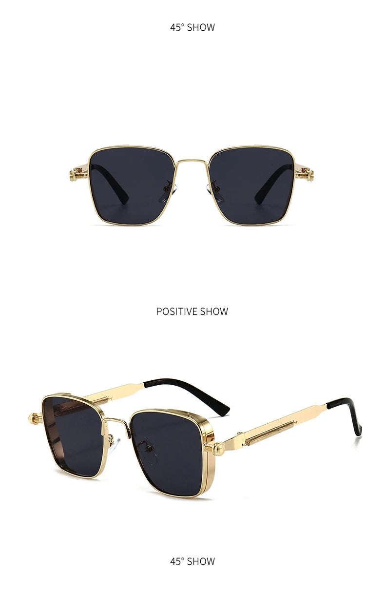 Retro Square-shaped Steampunk Men's Sunglasses With Protection Round Face Metal High-end Style Suitable For Advanced Men 8479