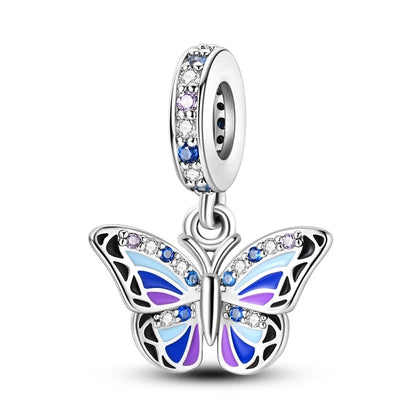 Colorful 925 Silver Plated Butterfly Zircon Charm Bead For Diy Bracelets