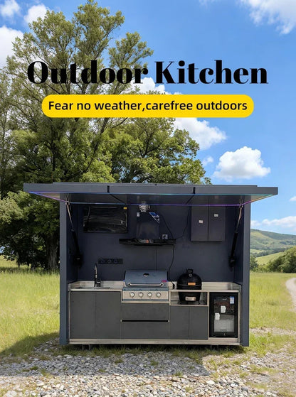 Customized Easy Install Electric Outdoor Kitchen Station Built In Sink Fridge Ideal For Home Backyard Barbecue Parties