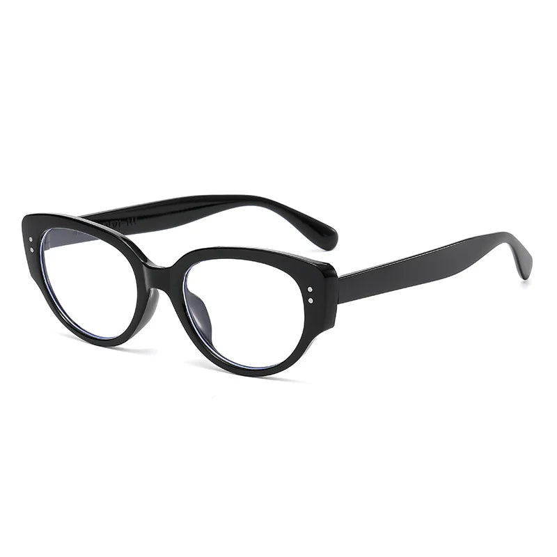 Vintage Black-framed Unique Plain Face-shaped Sunglasses With Cat-eye Round Lenses, Slimming Effect For Oval Face Women 18153