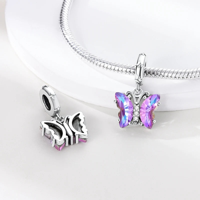 Colorful 925 Silver Plated Butterfly Zircon Charm Bead For Diy Bracelets