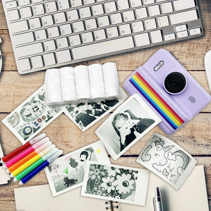Kids Instant Camera with 32GB Memory Card & Color Pencil, Dual Cameras, Flashlight, the Perfect Gift for Boys and Girls.