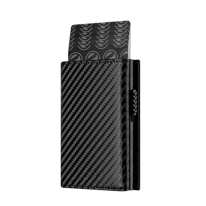 RFID Blocking Automatic Pop-Up Card Holder with Coin Compartments, Carbon Fiber & Aluminum Men's Bifold Wallet, Slim Money Purse