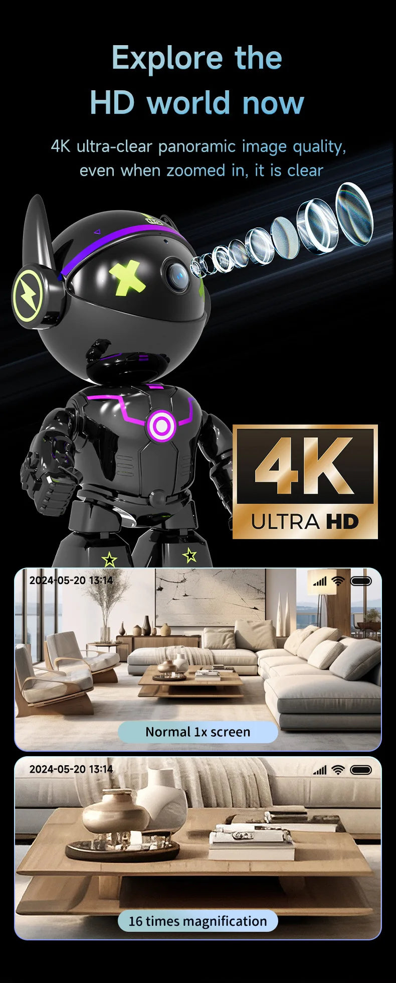 5MP PTZ WIFI IP Camera Wireless Home Security Robot Camera 360° Two Way Audio Auto Tracking Invisible Lens Indoor Baby Monitor