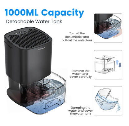 Portable Quiet Air Dehumidifier Moisture Absorber For Bedroom Kitchen Office