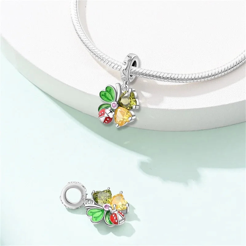 Colorful 925 Silver Plated Butterfly Zircon Charm Bead For Diy Bracelets