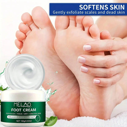 MELAO Collagen Foot Cream for Cracked Heels & Dead Skin -  Avocado Extract Formula Repairs Dry Feet, Softens Rough Skin